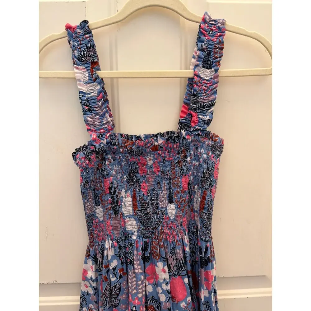 Kate Spade Garden Posy Smocked Midi Dress Women's Size Small Sundress Cactus Cat